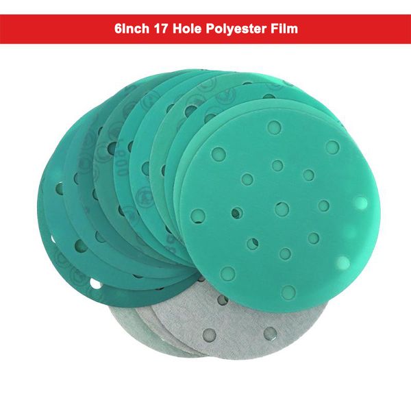 

6 inch 150mm 17 hole polyester film green sanding paper wet & dry sandpaper polished paint abrasive tools
