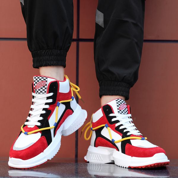 

2019 autumn and winter new fashion trend korean casual pu material men's hip hop sneakers white black red