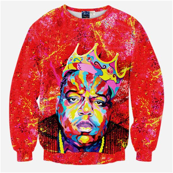 

biggie smalls mens designer hoodies 3d graffiti printed loose long sleeved crew neck pullover sweatshirts fashion mens hoodies, Black