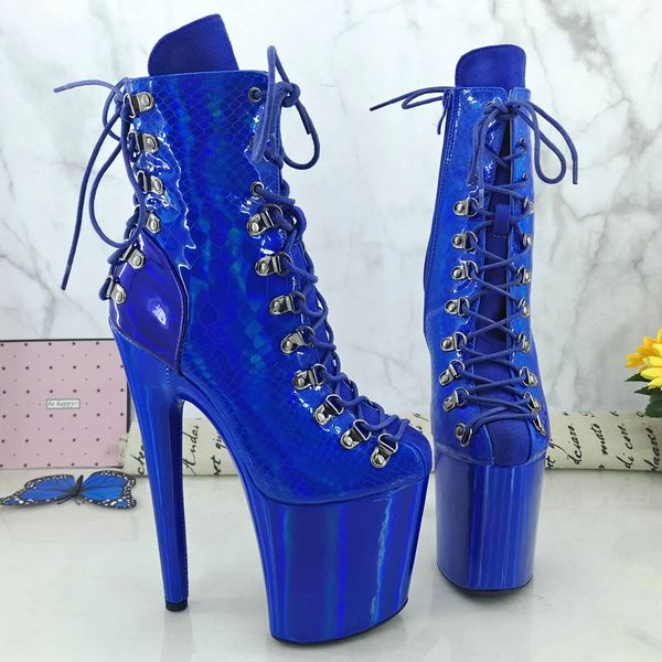 

leecabe holo blue 20cm/8inches pole dancing shoes high heel platform boots closed toe pole dance boots, Black