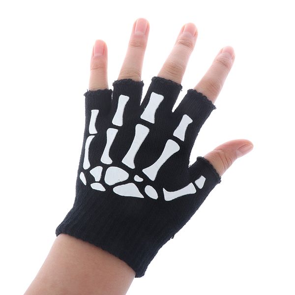 

boys cool fluorescent skeleton gloves children mittens skull gloves fashion cool winter black knitting luminous gloves, Blue;gray