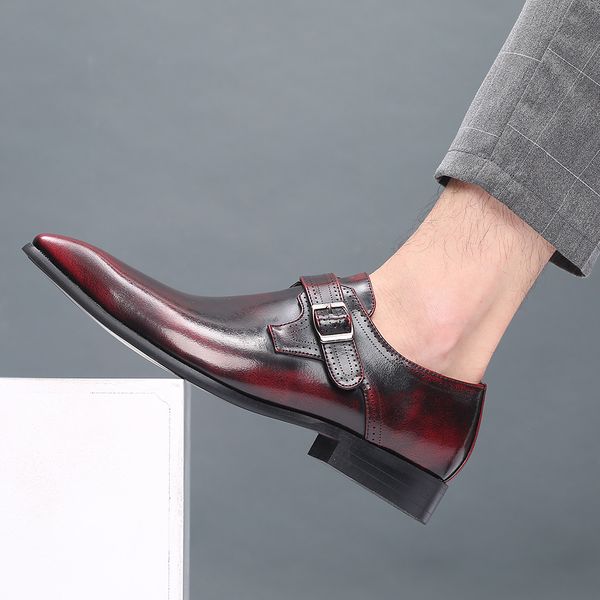 

formal wedding dress shoes 2019 new classic business leather shoes british style buckle fashion men plus size, Black