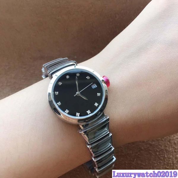 

est quartz womens wristwatches 29mm silver stainless steel bracklet date women watch ladies watches black mother of pearl diamond dial, Slivery;brown