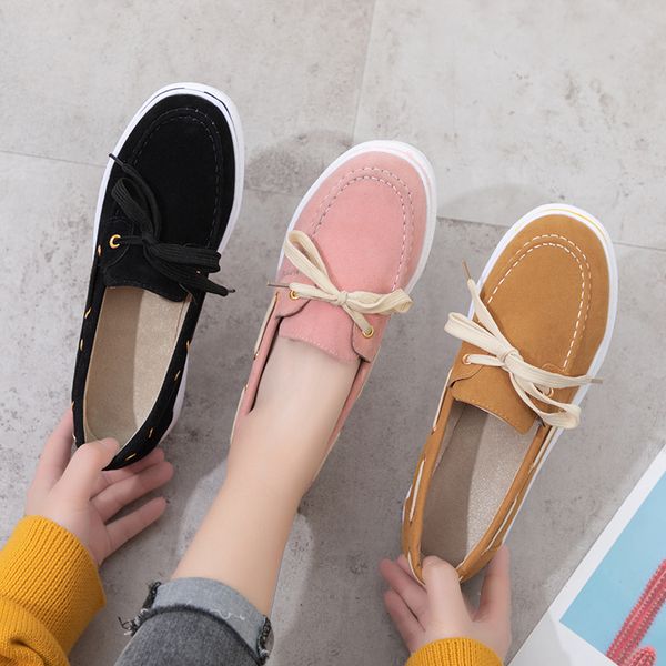

2020 spring women casual shoes platform loafers lace up slip on shoes woman sneakers candy color boat zapatos mujer 7957c, Black