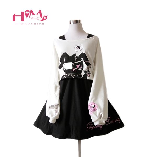 Comic coelho preto vestido adolescentes meninas 2 pcs terno doce algodão dress curto bonito coelho impressão mangas compridas japonês lolita dress q190402