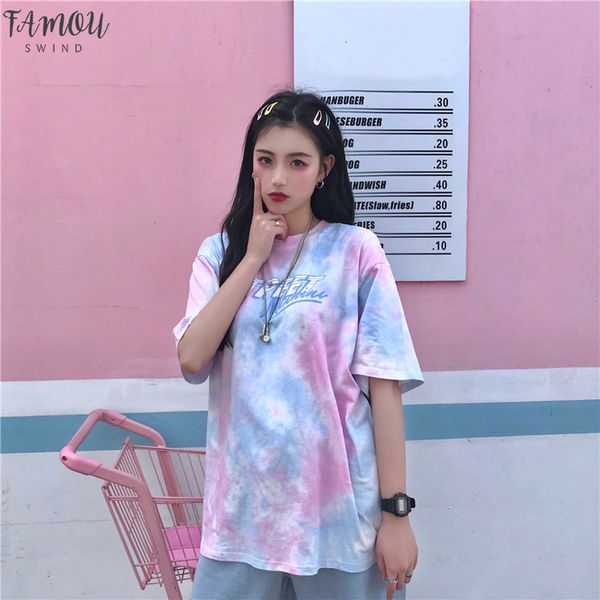 

tie dye cotton loose summer girl harajuku o neck plus size womens t shirt hip hop streetwear female tee clothing, White
