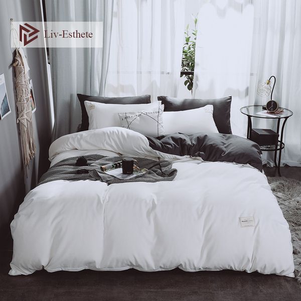 

liv-esthete a white b gray luxury bedding set home soft duvet cover flat sheet bed linen bedspread double  king for adult