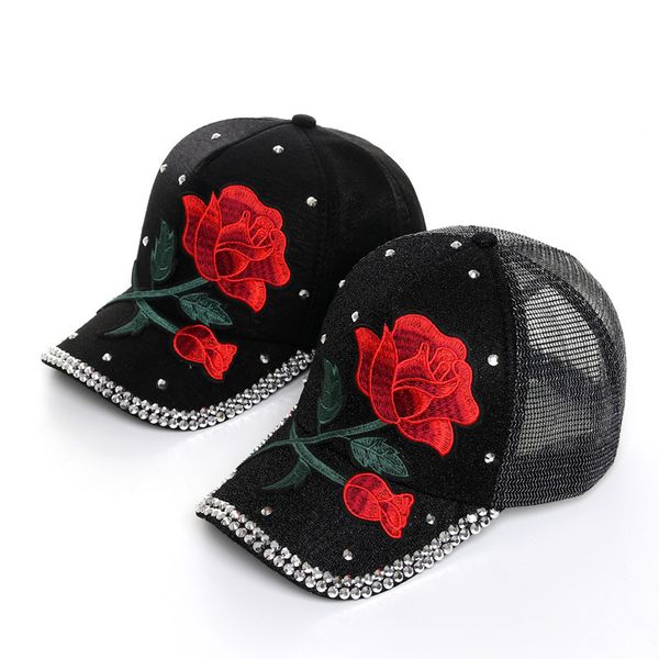 

женщины мода бейсболка цветок вышивка бейсболка rhinestone размер регулируемый snapback hat solid color, Blue;gray