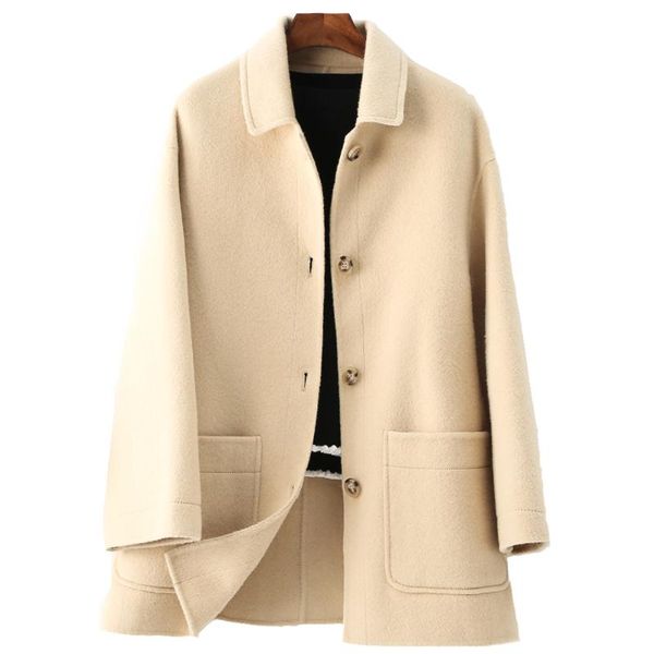 

19011-1autumn / зима 2019 новой корейской версии двухсторонний шерстяной кашемир пальто средней и длинный свободный высокого класса пальто ж, Black