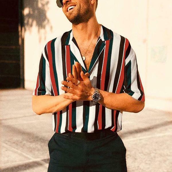 

рубашки мужского лета с коротким рукавом мода вертикальных полосатые рубашки лето вскользь кнопки с коротким рукавом свободной блуза tops, White;black