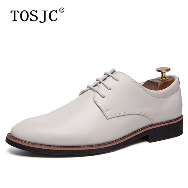 

tosjc split leather mens derby shoes spring fashion lace-up formal shoes man solid oxfords luxury wedding business dress, Black