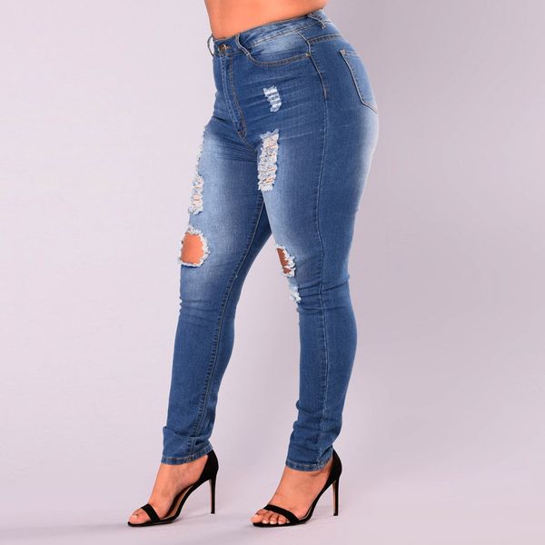 

women pants high waisted plus size long pants pocket denim jeans stretch length jeans women casual daily fashion, Blue