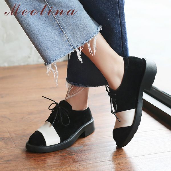 

meotina high heels women shoes cow suede thick heel derby shoes genuine leather mixed colors round toe pumps lady big size 33-43, Black