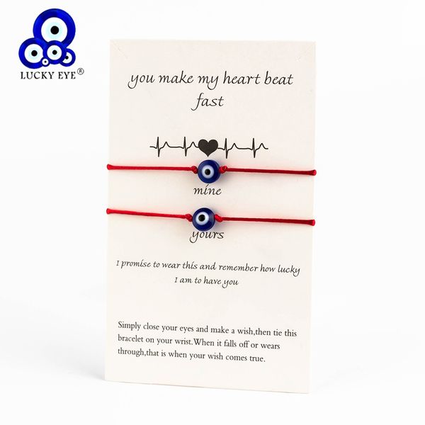 

lucky eye blue evil eye charms bracelet red string thread rope couple bracelet wish card jewelry for women men adjustable cn219, Golden;silver