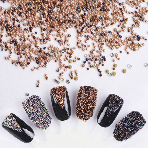 

10000pcs 0.8mm 3d nail decoration gardient beads mini rhinestone for uv gel manicure shiny diy nail art decoration accessories, Silver;gold