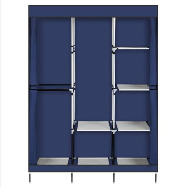 

71" portable closet wardrobe clothes rack storage organizer with shelf blue