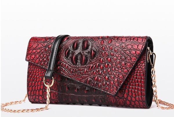 

cowhide leather clutch shoulder cross-body bag small crocodile pattern genuine leather clutch women's gift