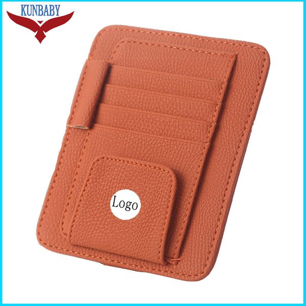 

orange leather eye glasses card bill pen holder clip car accessory sun visor sunglasses cover for