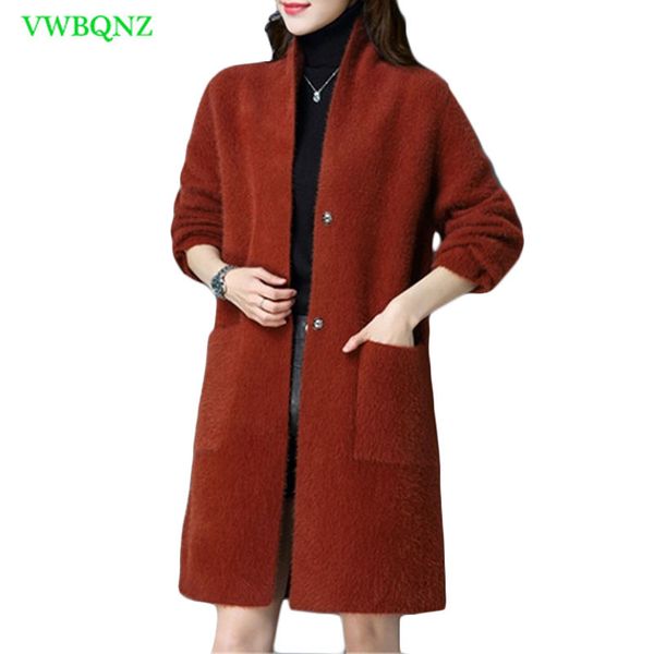 

pure mink cashmere casual cardigans fashion mink cashmere women coat ladies woolen coat new womens blends coats 798, Black