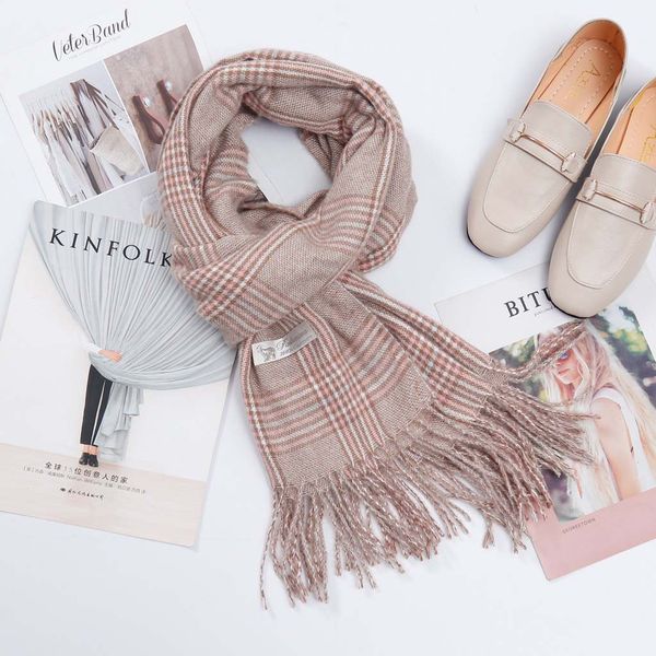 

2019 celebrity design wool cashmere cotton scarf wrap shawl letter plaid houndstooth long scarves, Blue;gray