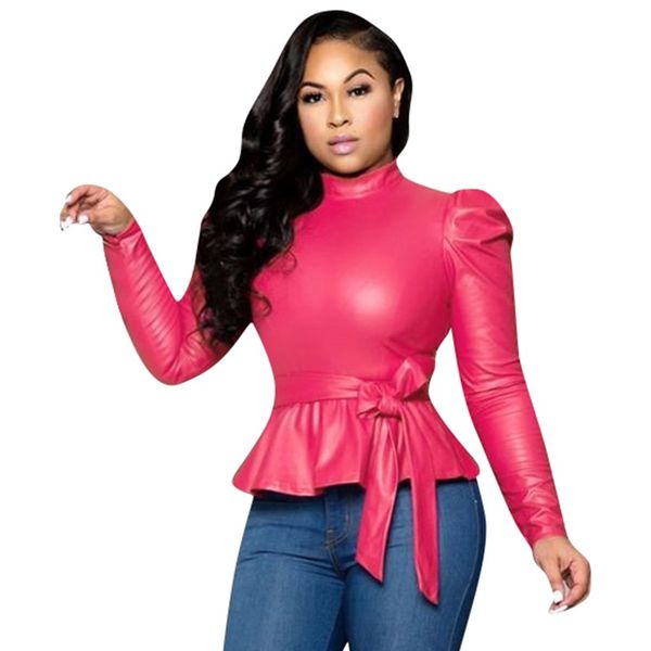 

slim long sleeve solid pullover bonded leather frenulum street blouse fashion women clothes sudaderas para dama #u, Black