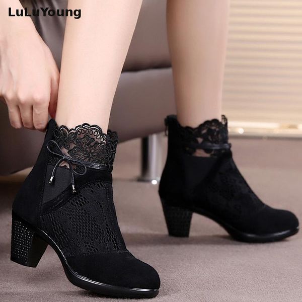 

genuine leather spring and autumn martin boots medium hells shoes women's, Black