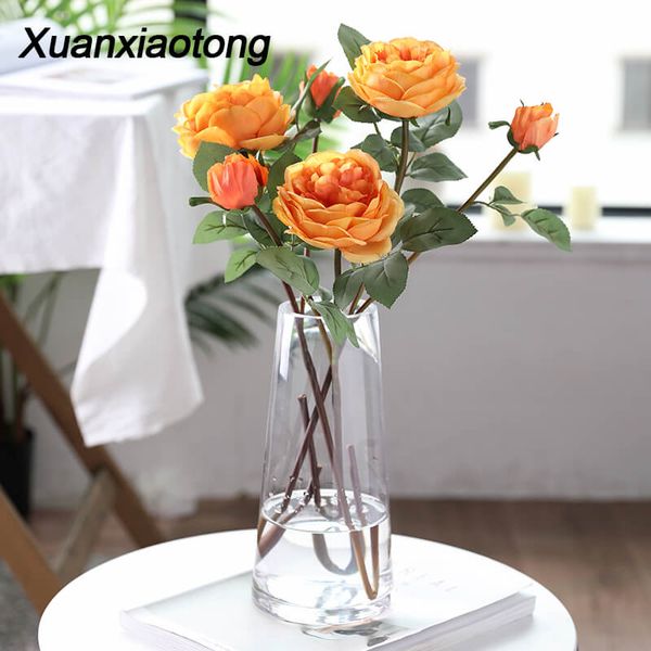 

xuanxiaotong 1pcs real touch yellow silk roses branches long stem artificial flowers for wedding decoration fall home decor