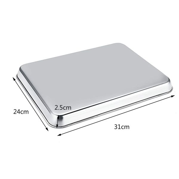 

baking sheet, cookie sheet stainless steel toaster oven tray pan rectangle easy clean, dishwasher safe (12 inch) kitchen storage organizat