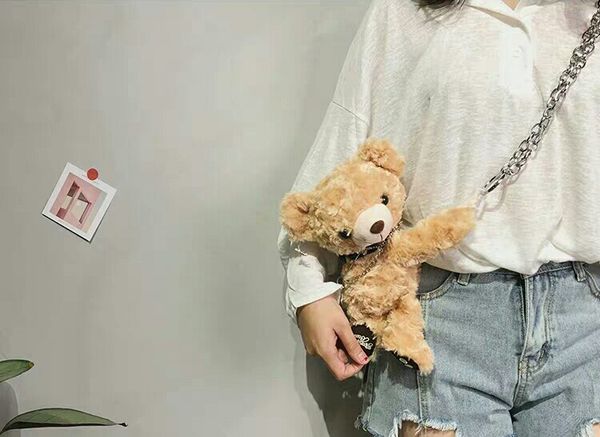 

чистая красная милый плюшевый медвежонок сумка женская новая 2020 популярной сеть одного плеча мешка мультфильм прохладного девушка сумка, White