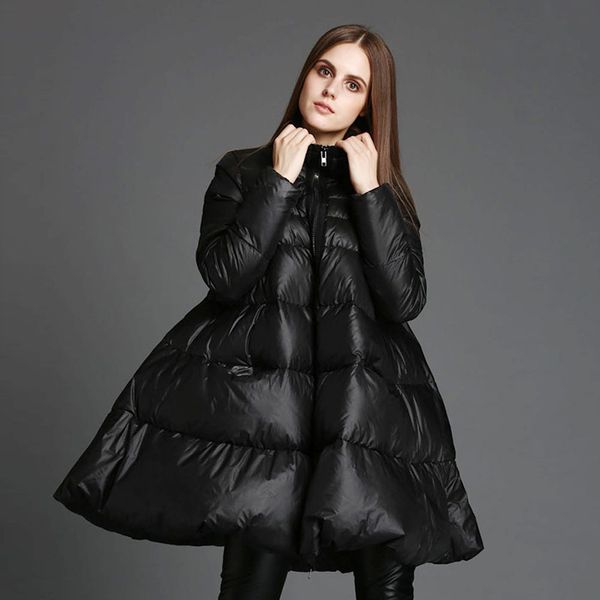 

вниз куртка способа зимы hipsterplus плюс толстый воротник средней длины, Black