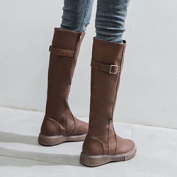 

new women's boots winter zipper long snow knee high booties soild colors cowboy warm shoes leather fashion ladies boots shoes, Black