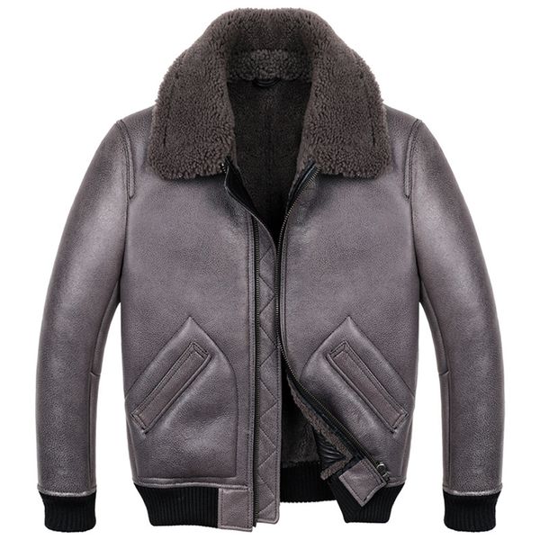

b3 b6 mens sheepskin bomber jacket mens sheepskin shearling coat fur coat gray color, Black
