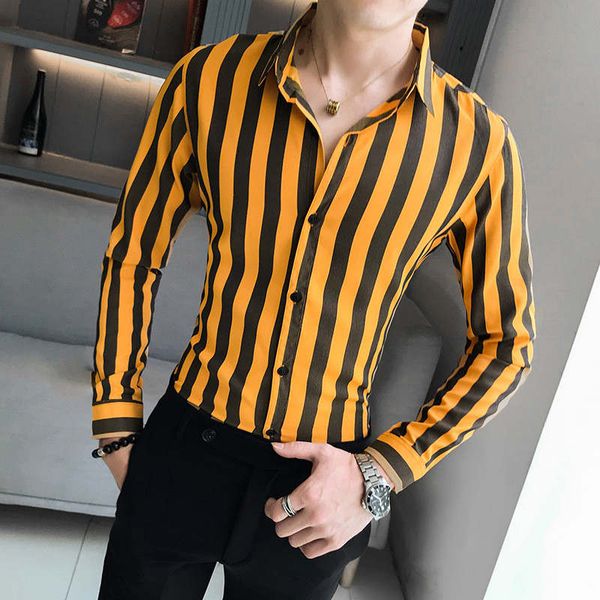 

luxury mens shirt fashion plaid striped slim shirts autumn mens designer plus size, White;black