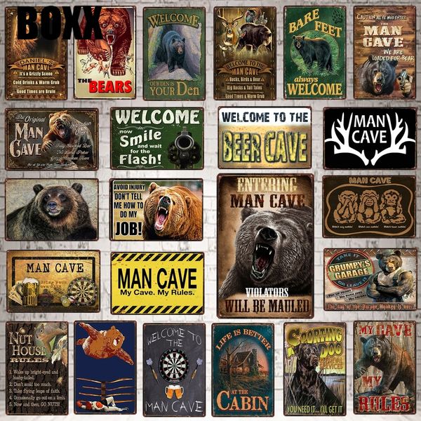 

my cave my rule beer tin sign hunting plaque metal vintage black bear wall p home man cave decoration