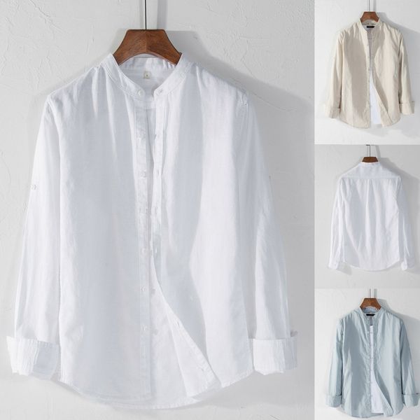 

mens long sleeve shirt professional shirt men's causal long sleeve button cotton linen solid color loose blouse s-3xl, White;black