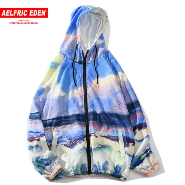 

aelfric eden hip hop hand-painted mens hooded jacket fashion harajuku oversized male coats casual cotton streetwear outwear, Black;brown