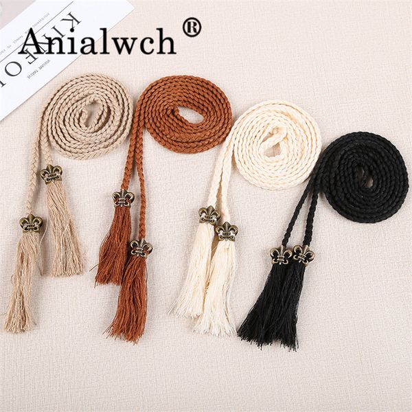 

120*0.7cm tassel weave women's belt for women dress waistband fashion 2020 new woman's accesories thin girdle g004, Black;brown