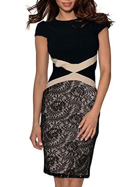

miusol women's retro floral lace slim evening party pencil dress, Black;gray