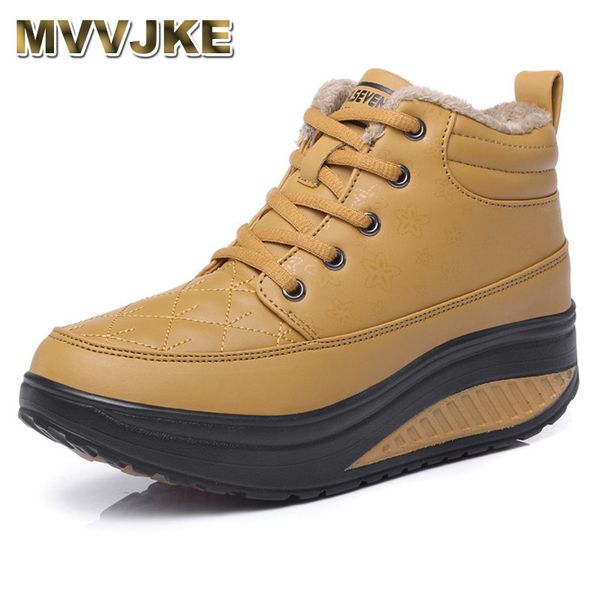 

mvvjke footwear winter women boots platform ankle boots wedge plush snow for women fur fashion shoes woman, Black