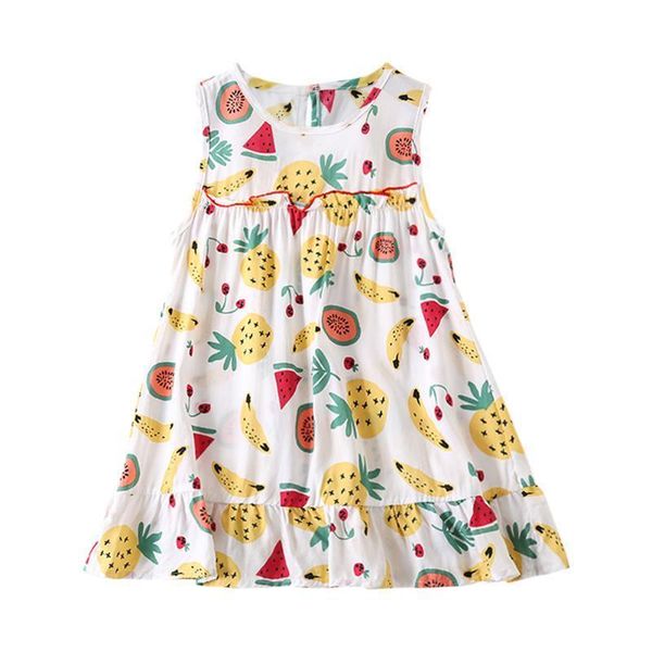 

girls kids summer lovely fruit print cotton baby a-line dresses sleeveless party princess sundress ball pageant dress outfit, White