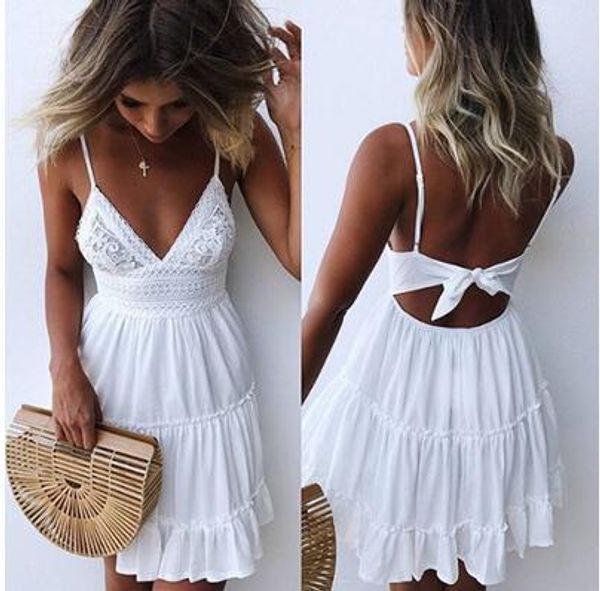 

women's models with straps stitching lace dress deep v strap skirt backless resort wind lace dress, Black;gray