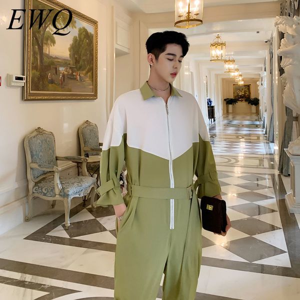 

ewq / men's wear 2020 summer color blockl three quarter sleeve overalls for male fashion new korean tide jumpsuit loose 9y1814, Black