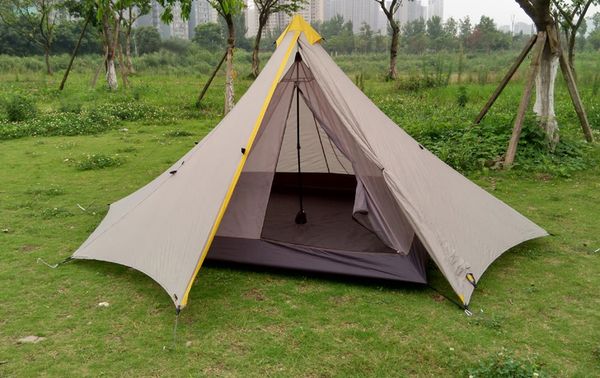 

995g camping inner tent ultralight 3-4 person outdoor 20d nylon sides silicon coating rodless pyramid large tent campin 3 season