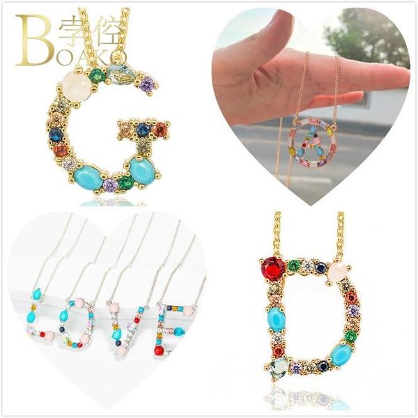 

boako crystal necklace women long chain initial letter necklace wedding statement letter pendant girl sweater chain z5, Silver