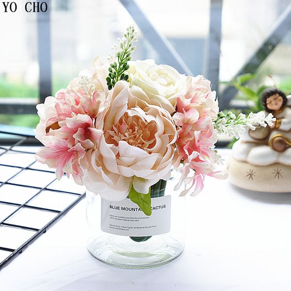

yo cho artificial flower bouquet dropshipping silk rose peony violet bouquet bridesmaids sisters wedding flower home party decor