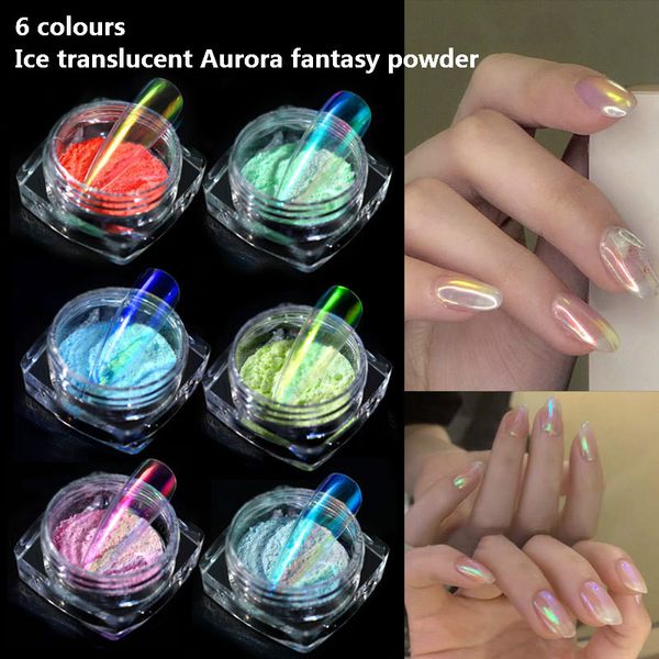 

the new 6 color ice nude aurora nail diy creative nail mirror mermaid fairy clear coloured drawing pattern glitter, Silver;gold