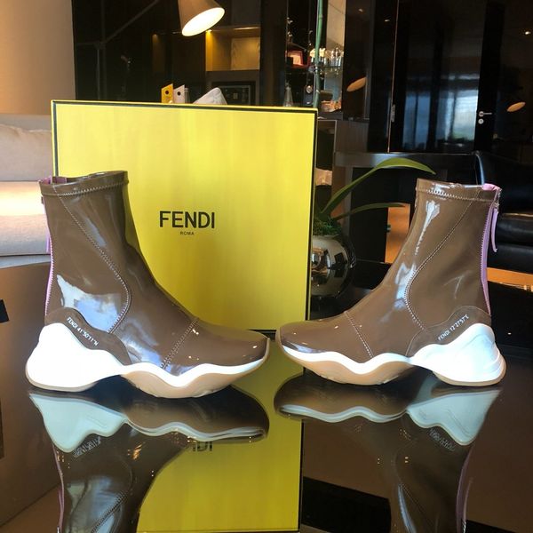 

fast delivery fend fashion luxury designer sports patent leather boots thick bottom women's boots back zipper women's shoes a2, Black