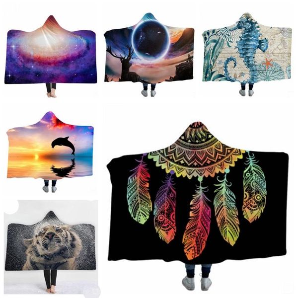 Cobertor com capuz Mandala Dreamcatcher Sherpa Cobertores de lã Crianças Jogue Cobertor Roupa de Cama de Inverno Presente de Natal 12 Projetos 30pcs YW1677