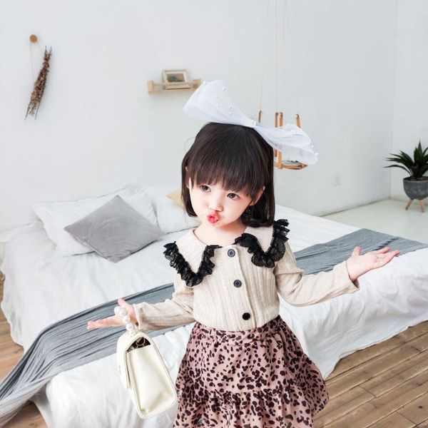 

xini мама весна новорожденных девочек кружевной воротник пэчворк тонкие кардиганы дети вязаные однобортные свитера 1-6y, Blue