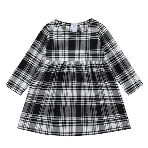 

girl black and white plaid dress casual cotton round neck small and medium children's clothes toddler little girl princess dress, Red;yellow